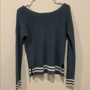 Teal White Striped Sweater